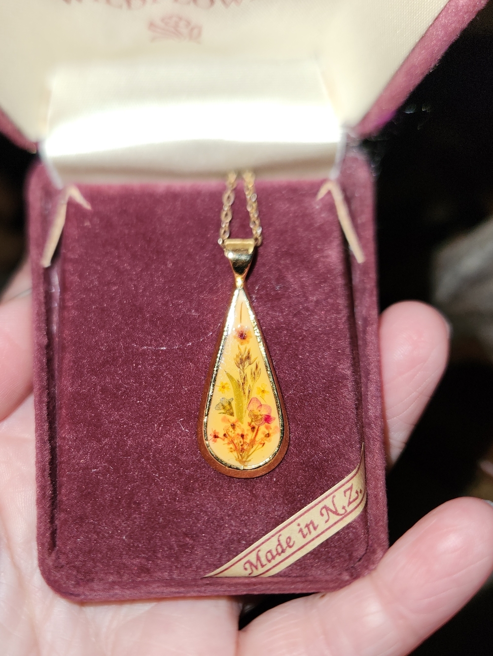 Gold Teardrop Resin Necklace with Dried Flower Inlay - Yellow